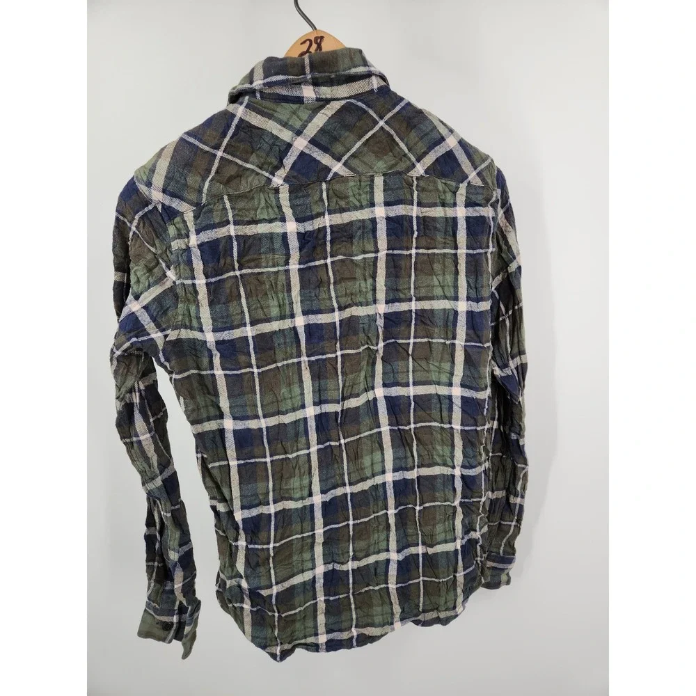 American‎ Rag Plaid Flannel Shirt Mens Small Green Blue Long Sleeve Button Up - Picture 6 of 6